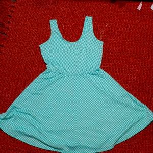 Blue and white polka dot fit and flare